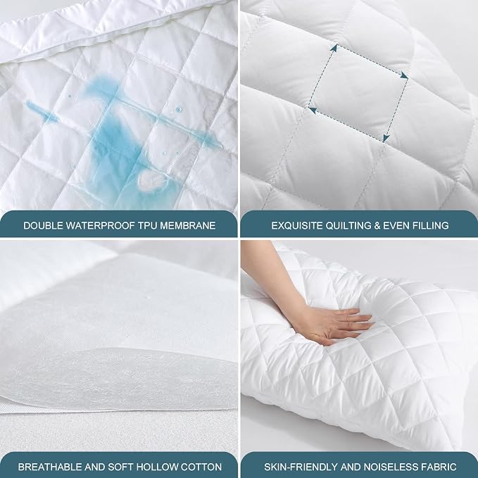UNILIBRA 2 Pack Waterproof Pillow Protector Quilted Queen Size - Image 3