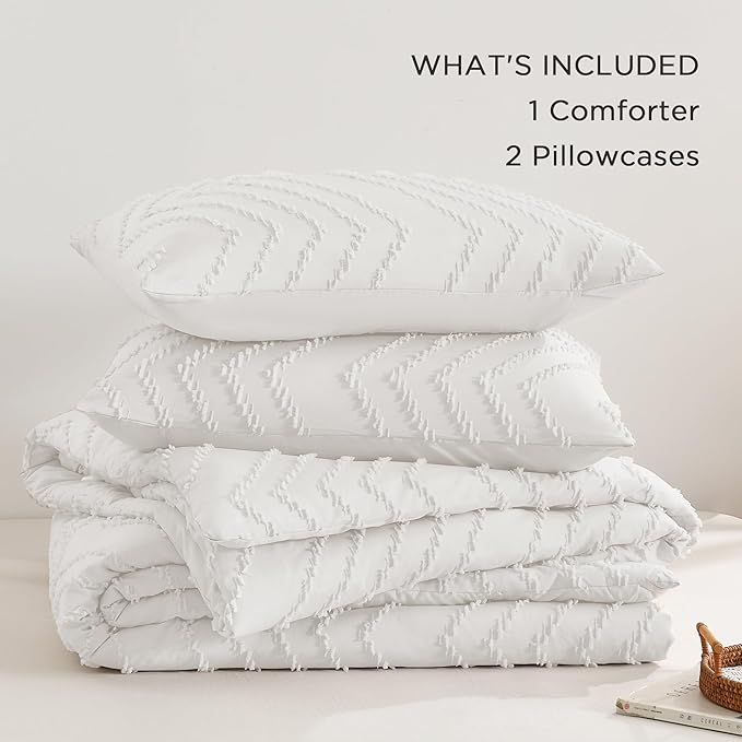 Andency White Comforter Full Size, Boho Soft Fluffy Warm Lightweight Bedding - Image 6