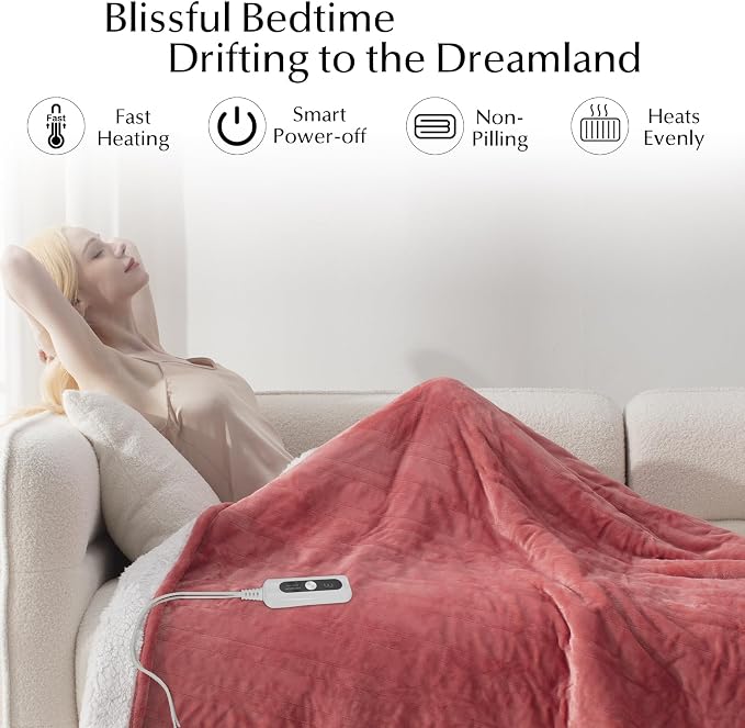 SNUGSUN Electric Heating Blanket Throw Size, Soft and Cozy, 6 Heating Levels & - Image 4