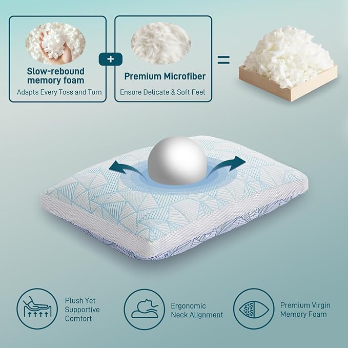 Sylvaris Shredded Memory Foam Cooling Soft Bamboo Viscose Pillow King Size - Image 6