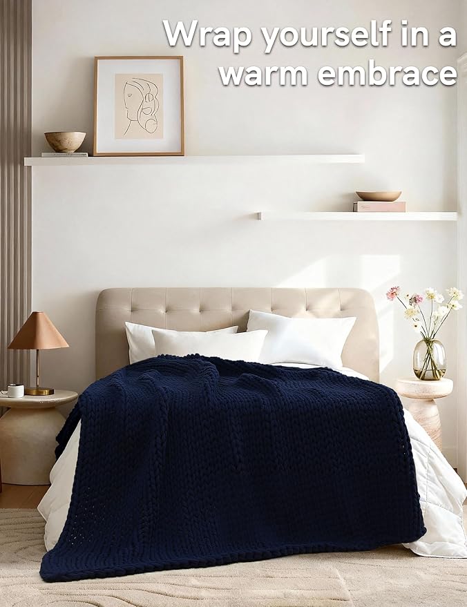 YnM 100% Cotton Weighted Blanket, Handmade Chunky Knitted Throw, No fillers - Image 3