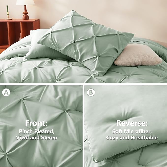 HIMEET King Comforter Set 7 Pieces Bed in A Bag Sage Green Luxury Soft King - Image 3