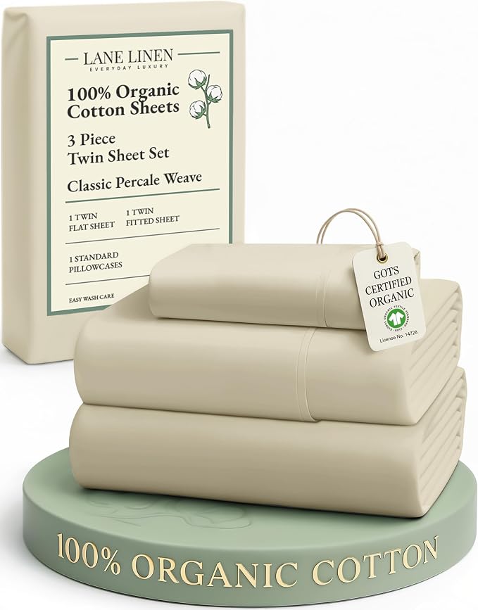 LANE LINEN 100% Organic Cotton Twin Size Bed Sheets, Fully Elasticized by LaneLinen