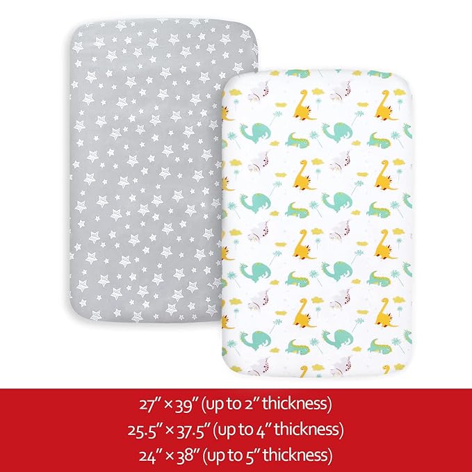 Pack and Play Sheets, 2 Pack Mini Crib Sheets, Stretchy Playard Fitted Sheet - Image 6