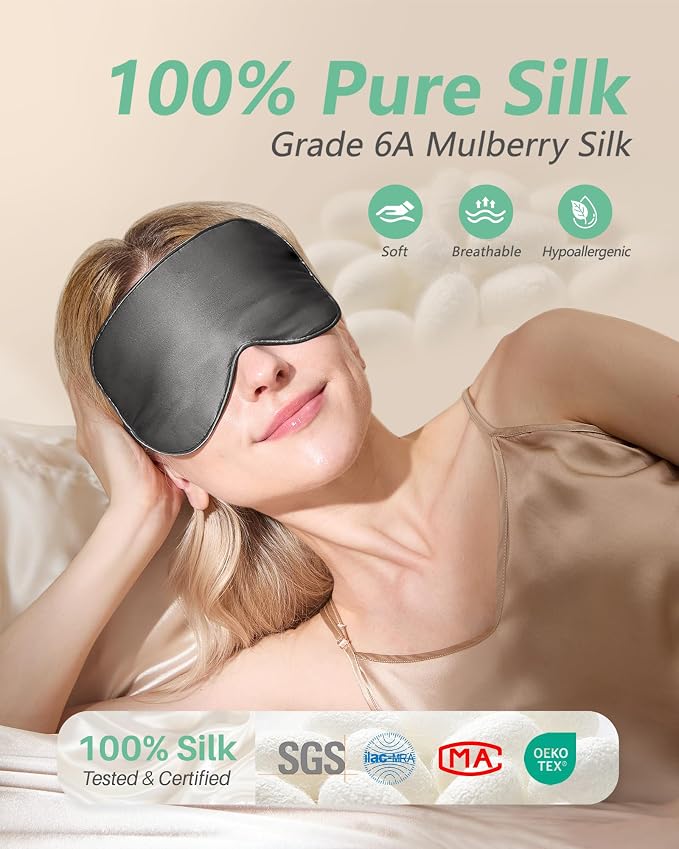 BeeVines 100% Real Mulberry Silk 2 Pack Sleep Mask, Pure Silk Eye Masks - Image 2