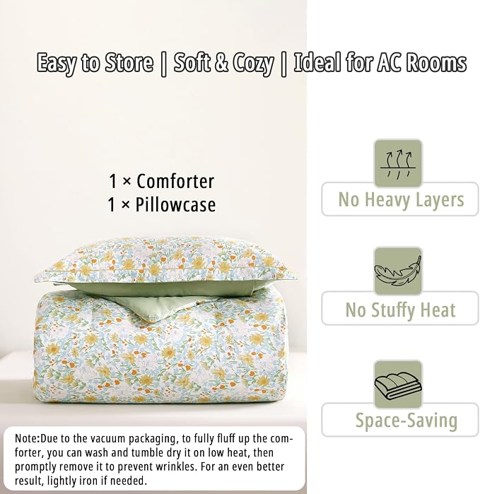 LEMIROE Floral Cotton Comforter Twin Size 2Pcs - Image 7