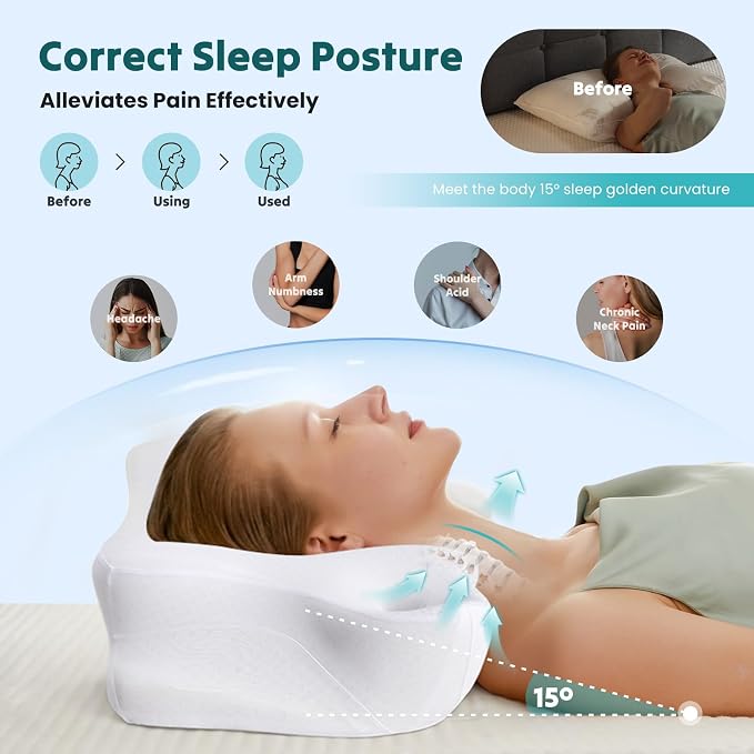 DUMOS Cervical Neck Pillow for Sleeping, Cooling Ergonomic Memory Foam Pillow - Image 6
