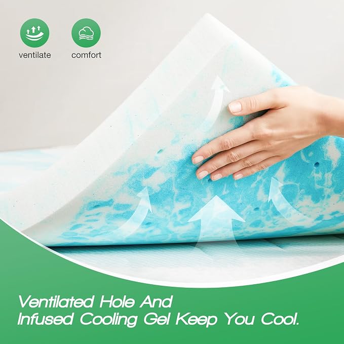 Sweetcrispy Mattress Topper Full, 3 Inch Thick Memory Foam Gel Infused Cooling - Image 4