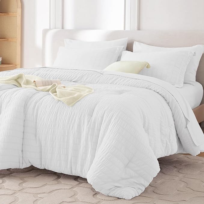 MUXHOMO 7 Pieces Full Comforter Set, Seersucker Bed in a Bag Full Size by MUXHOMO