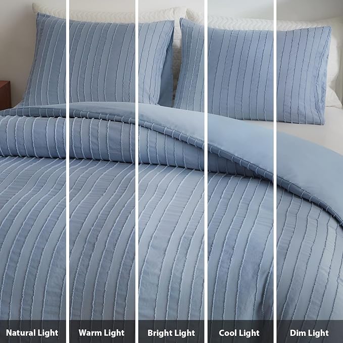 WARMDERN Blue Boho Duvet Cover Set Full Size, Striped Textured Duvet Cover - Image 8