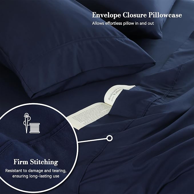 Twin Sheet Set 3 Piece, Wrinkle Free, Oeko-Tex Certified Bedsheets，Navy Blue - Image 4