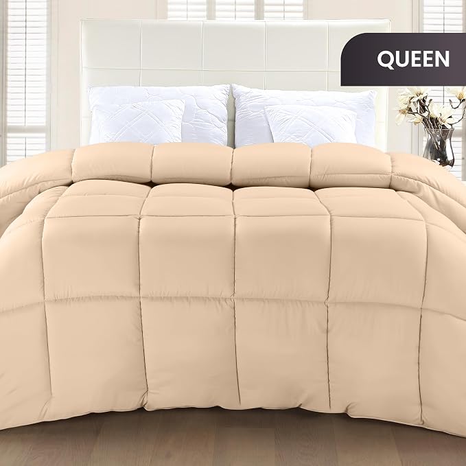 Utopia Bedding Queen Comforter Duvet Insert, Quilted Beige Comforter - Image 2