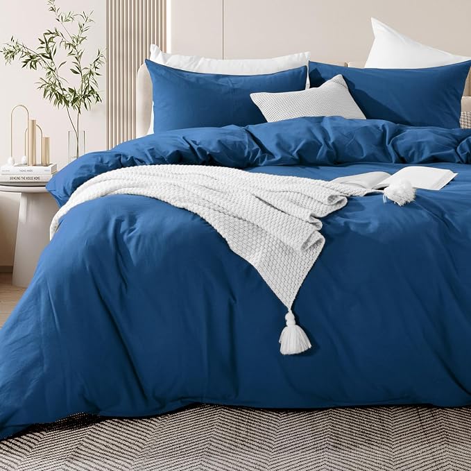 NEXHOME PRO Duvet Cover Set 100% Washed Cotton Full Size Linen Feel Textured by NEXHOMEPRO