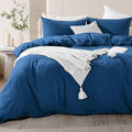 NEXHOME PRO Duvet Cover Set Queen Size Linen Feel Textured Navy Organic Natural by NEXHOMEPRO