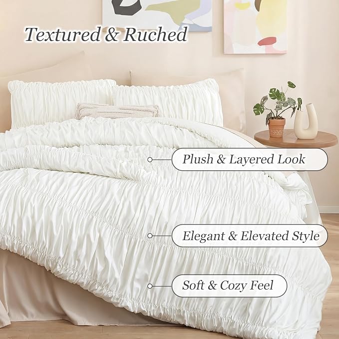 weigelia Cream Comforter Set King – Textured Ruched Cream Ivory King Comforter - Image 2