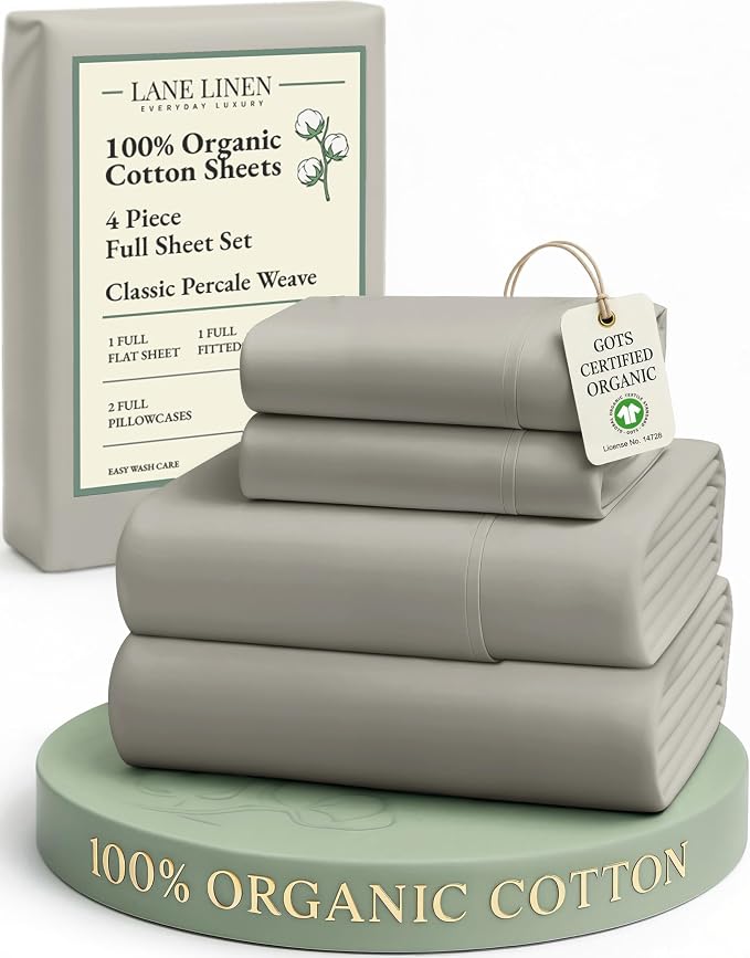 LANE LINEN 100% Organic Cotton Eco Friendly Full Size Sheet & Pillowcase Sets by LaneLinen
