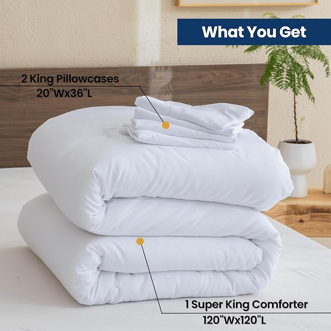 Paxrac White Super King Comforter Set 120x120In, 3 Pieces Oversized King - Image 7