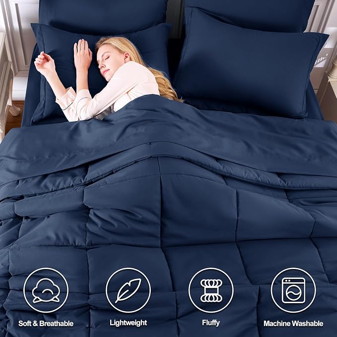 CozyLux King Size Comforter Set Navy Blue - Image 2