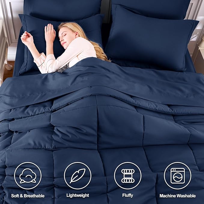 CozyLux Queen Comforter Set Navy Blue - Image 2