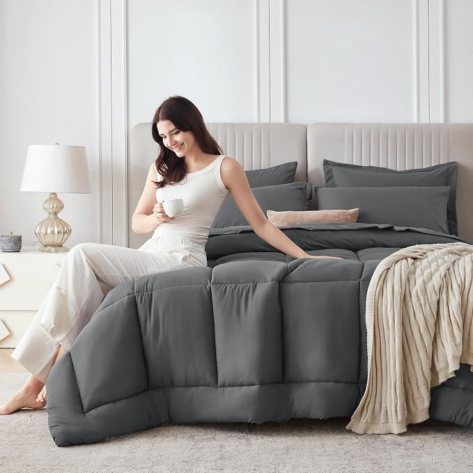 Sasttie California King Comforter Set, 7 Pieces Cal King Bed in a Bag, Complete - Image 9