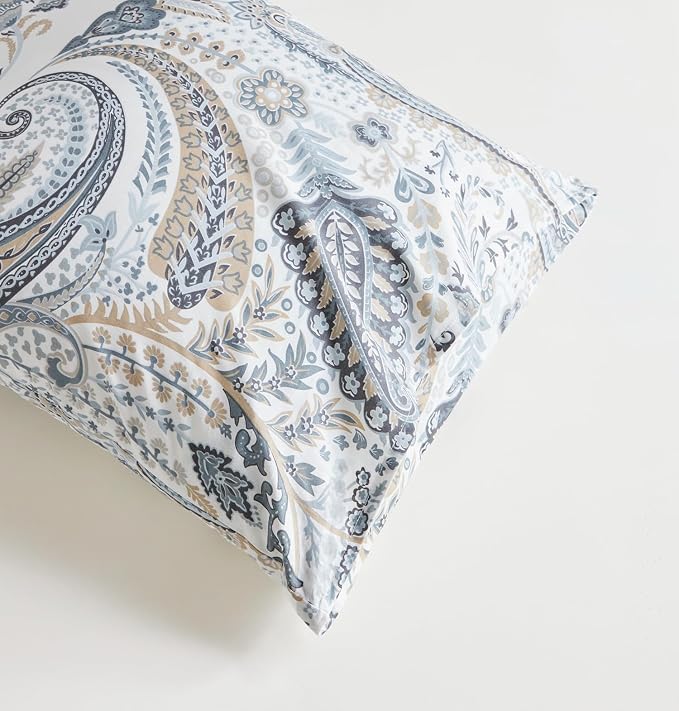 SUSYBAO Blue Paisley Duvet Cover King 100% Cotton Vintage Floral Duvet Cover 3 - Image 6