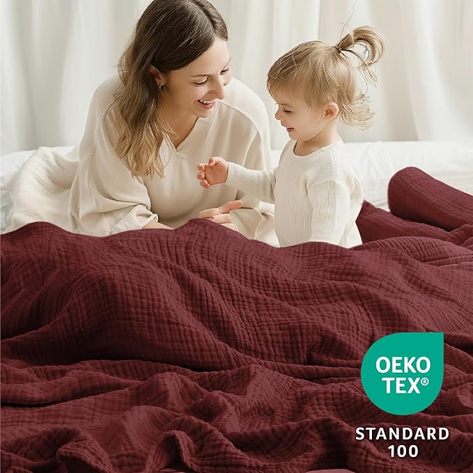 100% Cotton Muslin Blanket Queen 90" x 90", 6 Layers Breathable and Lightweight - Image 5