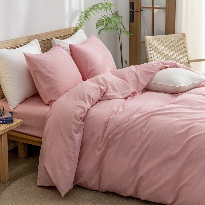BESTOUCH Duvet Cover Set 100% Washed Cotton Linen Feel Super Soft Comfortable - Image 2