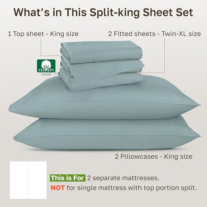 CALIFORNIA DESIGN DEN Authentic Soft Split King Sheets, 800 Sateen 100% Cotton - Image 4