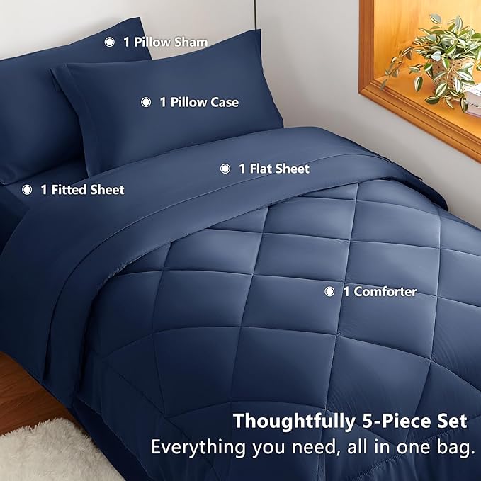CozyLux Twin XL Comforter Set Navy Blue - Image 3