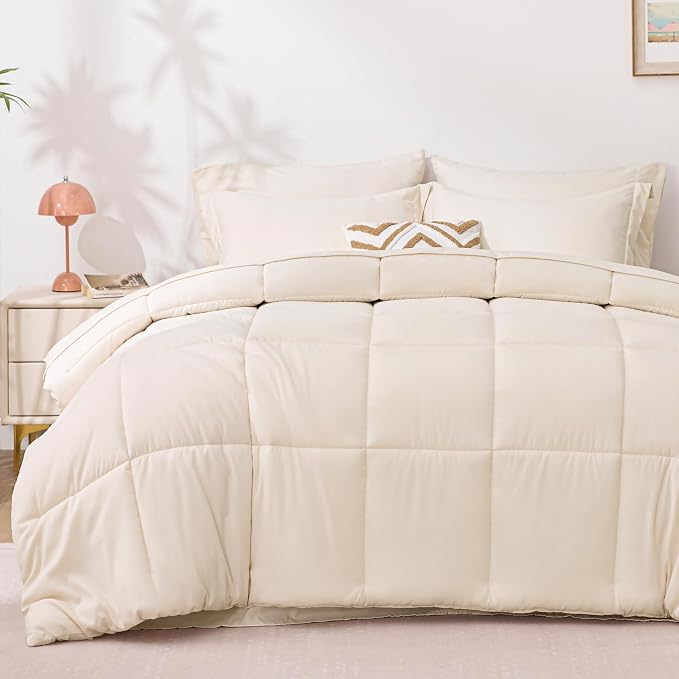 Love's cabin California King Comforter Set Beige, 7 Pieces California King Bed by Lovescabin