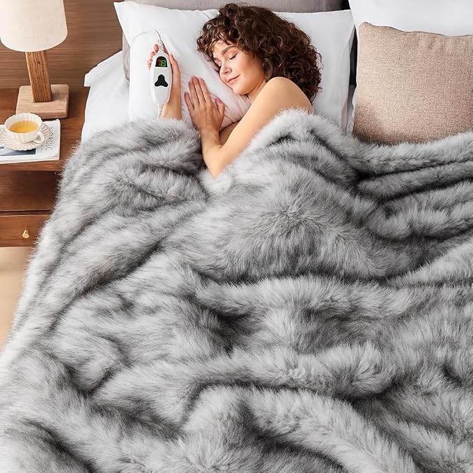 Heated Electric Blanket Throw, Octrot 50"X60" Faux Fur Heating Blanket Luxury by OCTROT