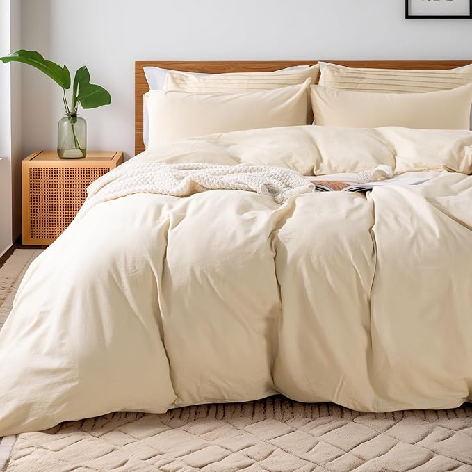 NEXHOME PRO Duvet Cover Set 100% Washed Cotton Oversized King 120"x98" Linen by NEXHOMEPRO