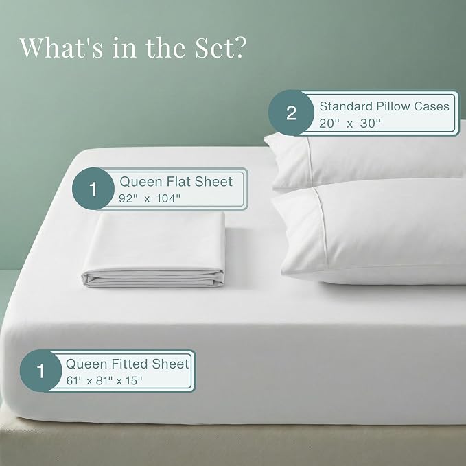 800 Thread Count Queen Sheet Set, 100% Egyptian Cotton Sheets Queen Size Bed Set - Image 2
