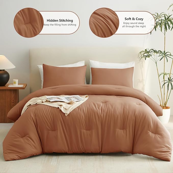 CozyLux Queen Comforter Set Pumpkin, 3 Pieces Solid Comforters Queen Size - Image 2