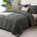 CozyLux Oversized Queen Comforter Set, 3 Pieces Dark Grey 98x98 Box Stitched by CozyLux