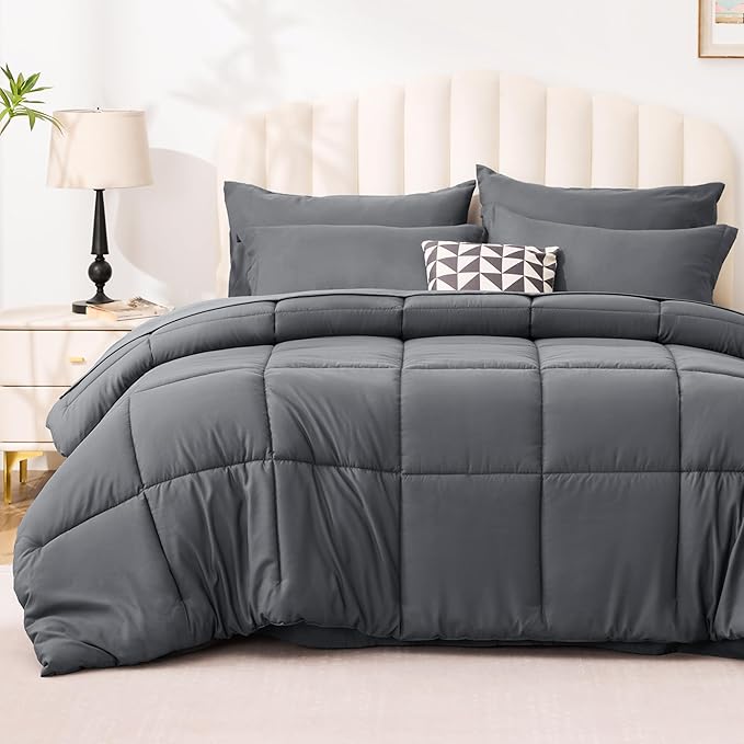 Love's cabin California King Comforter Set Soot Grey, 7 Pieces California King by Lovescabin