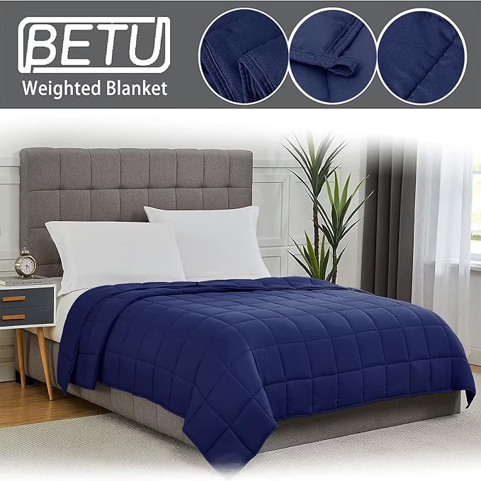 Navy Blue Weighted Blanket for Adults 15lbs, Twin Full Size Cooling Heavy Throw - Image 3