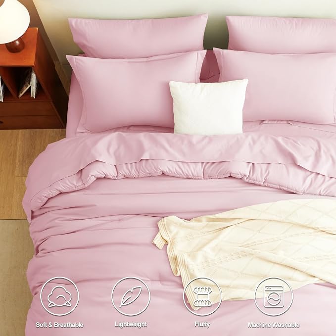 CozyLux Full Size Comforter Sets Pink, 7 Pieces Bed in a Bag Full Comforter Set - Image 2