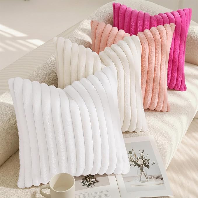 decorUhome Summer Cozy Faux Fur Throw Pillow Covers 20x20 Set of 2 Decorative - Image 7