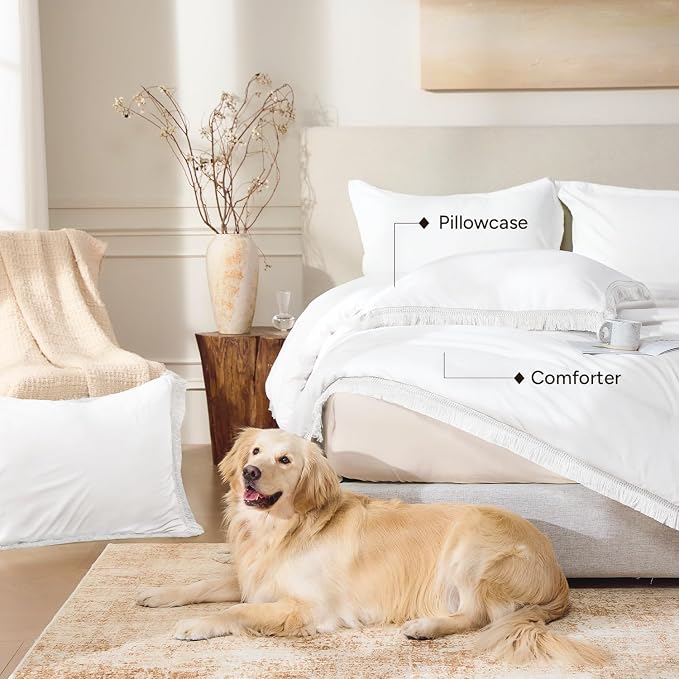 Andency White Comforter Set California King, Boho Tassel Lightweight Bedding - Image 5