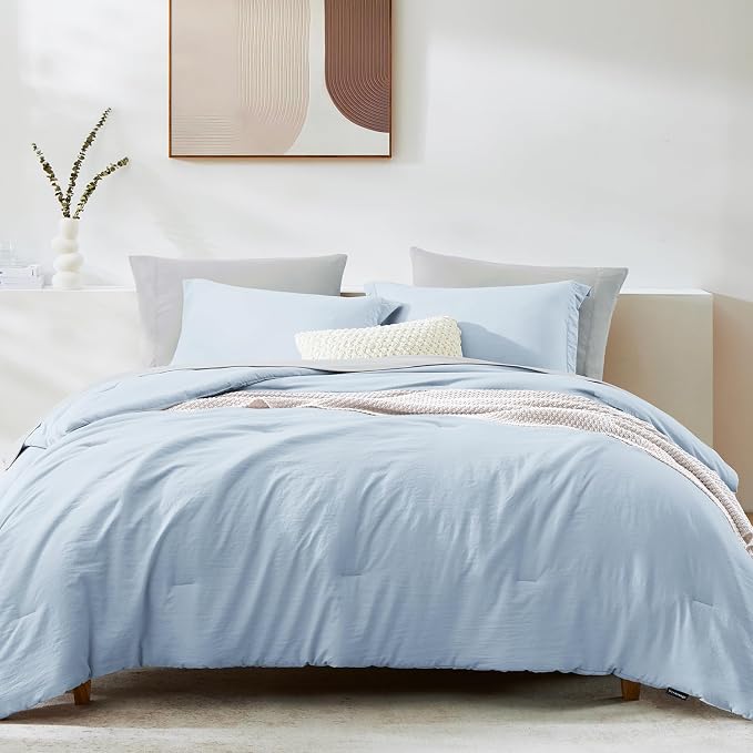 WRENSONGE Full Size Comforter Set- 7 Pieces Ice Blue Bed in a Bag Full Size - Image 3