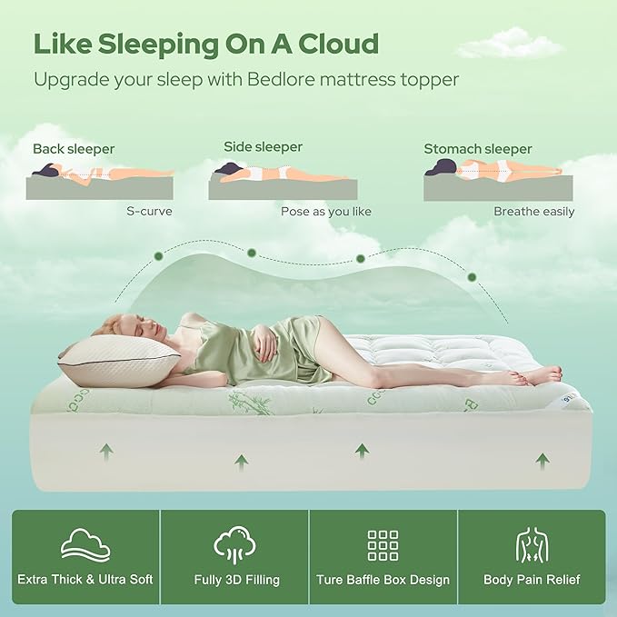BEDLORE Queen Mattress Topper Viscose Derived from Bamboo, Thick Pillow Top - Image 4