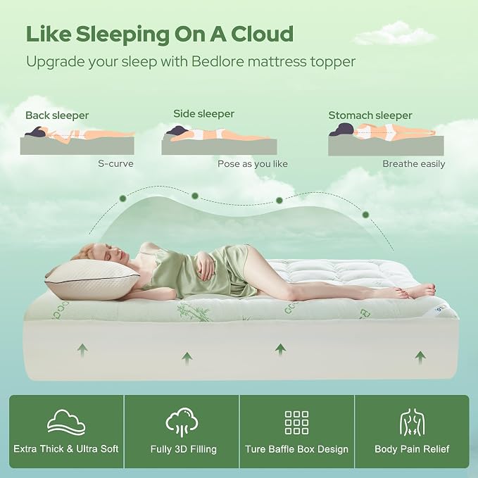 BEDLORE California King Mattress Topper Viscose Derived from Bamboo, Thick - Image 4
