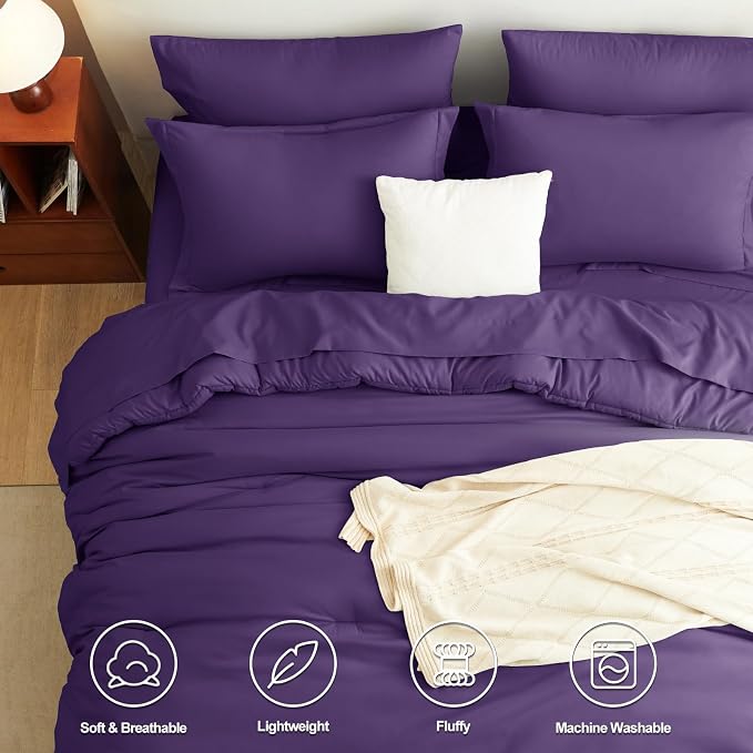 CozyLux Queen Comforter Set Purple, 7 Pieces Bed in a Bag Queen Comforter Set - Image 2