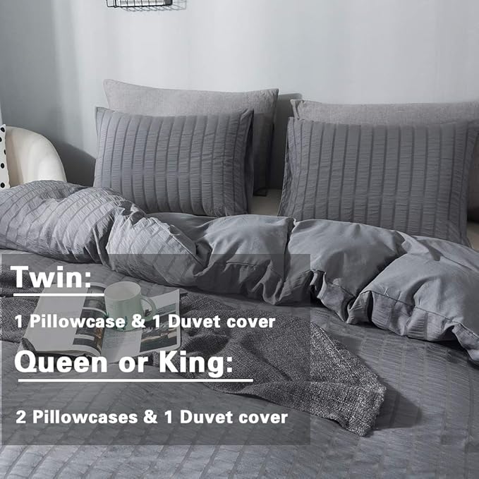 AveLom Seersucker Duvet Cover Set Full Size, 3 Pieces, Dark Gray Ultra Soft - Image 6