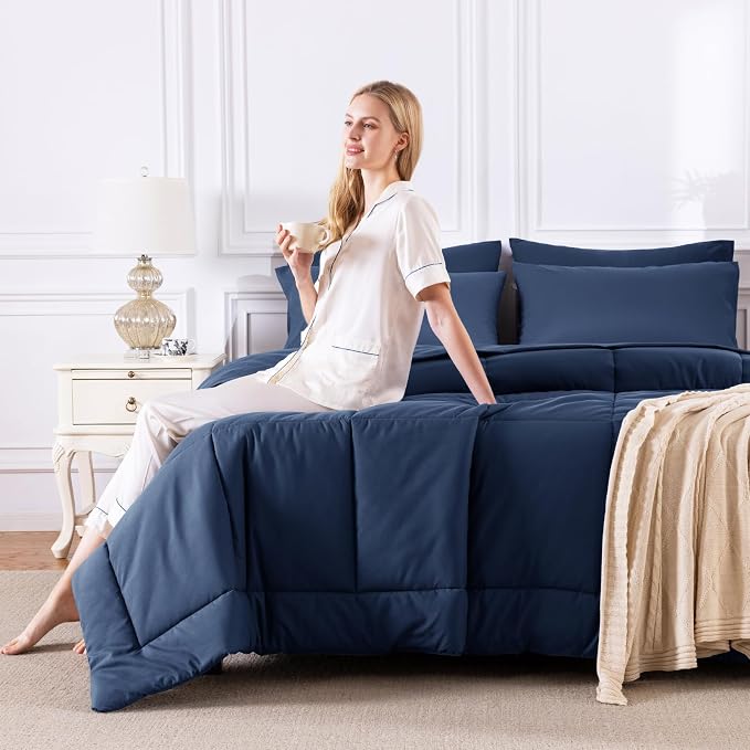 CozyLux Oversized King Comforter Sets Navy Blue, 7 Pieces Bed in a Bag - Image 7