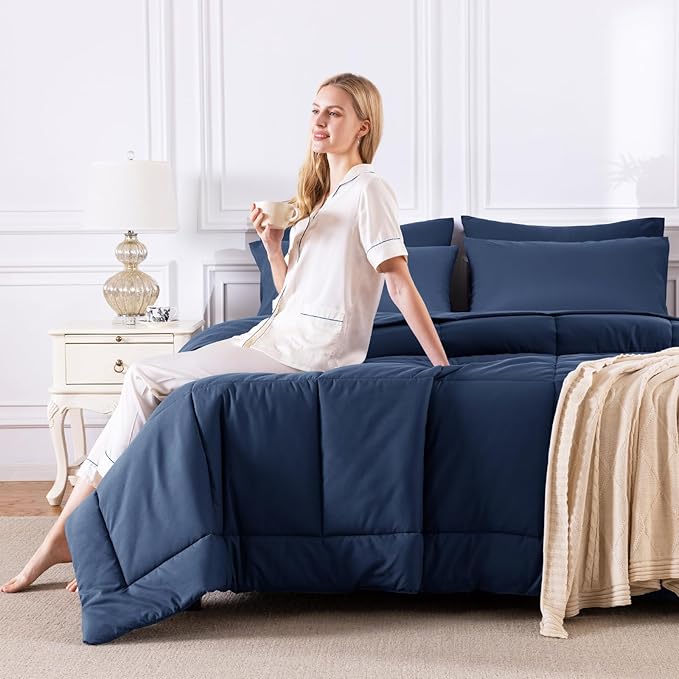 CozyLux Full Size Comforter Sets Navy Blue, 7 Pieces Bed in a Bag, All Season - Image 7