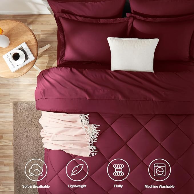 CozyLux Full Size Comforter Sets Burgundy - Image 2