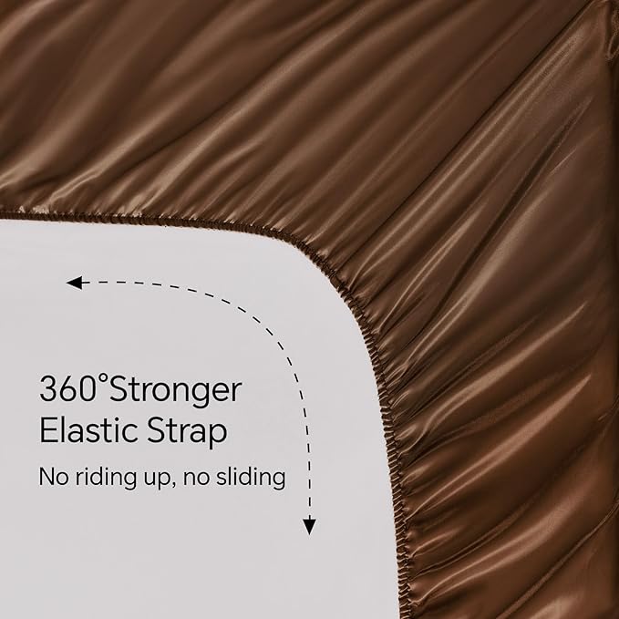 BEDELITE Satin Sheets Twin Size Bed Set, Luxury Soft Brown Silky Sheets - Image 5