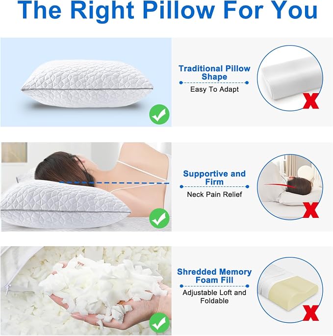 Cooling Pillows King Size Set of 4, Shredded Memory Foam Pillows, Adjustable - Image 6